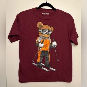 Hardten Maroon Graphic T-Shirt Large - Skiing Teddy Bear Goggles Tee